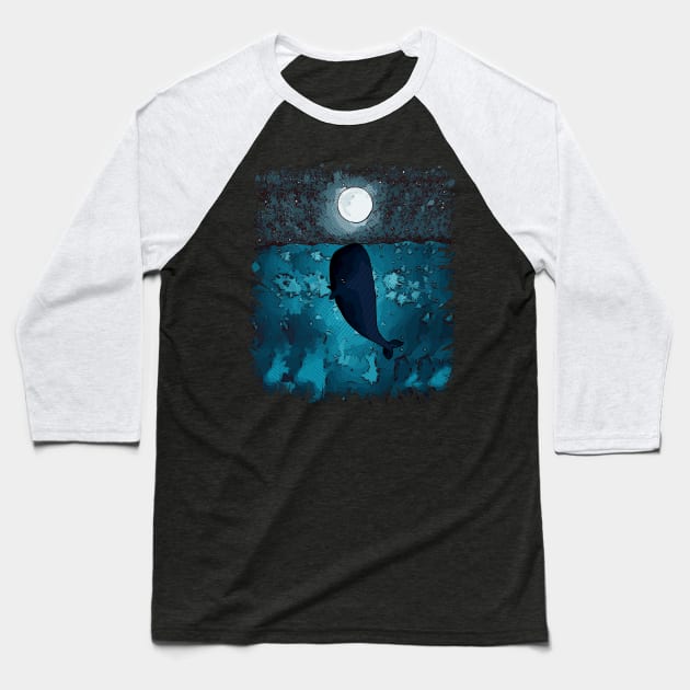 A whale in a blue sea kiss the moon Baseball T-Shirt by Collagedream
